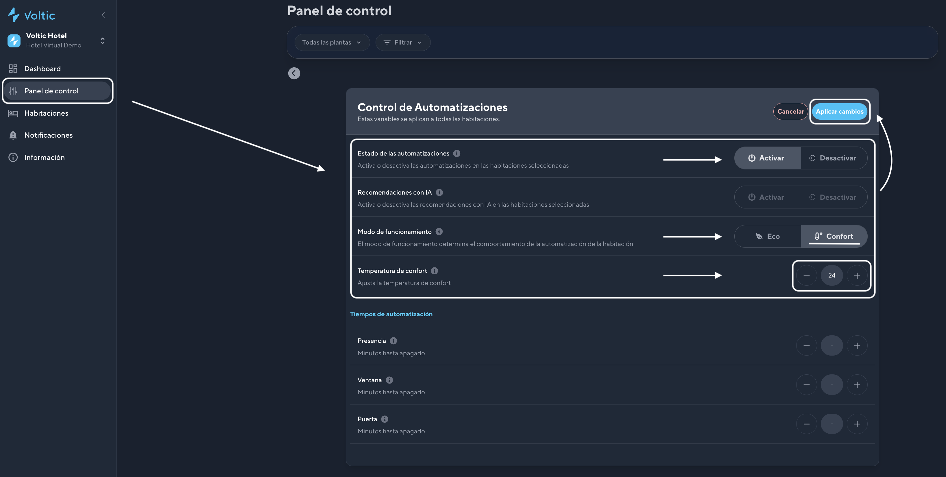 Configuración del modo CONFORT — configuración grupal