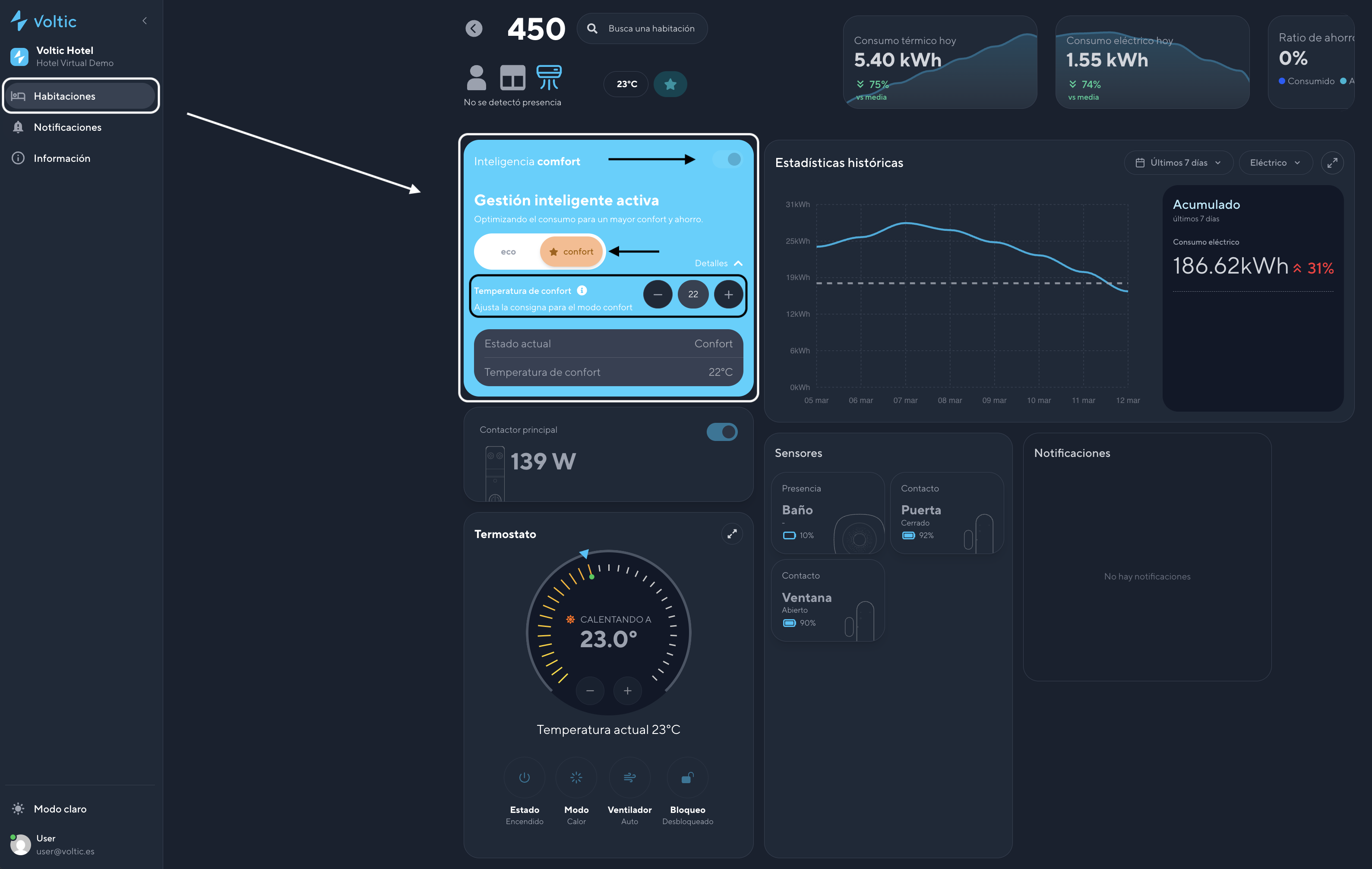 Configuración del modo CONFORT — configuración individual